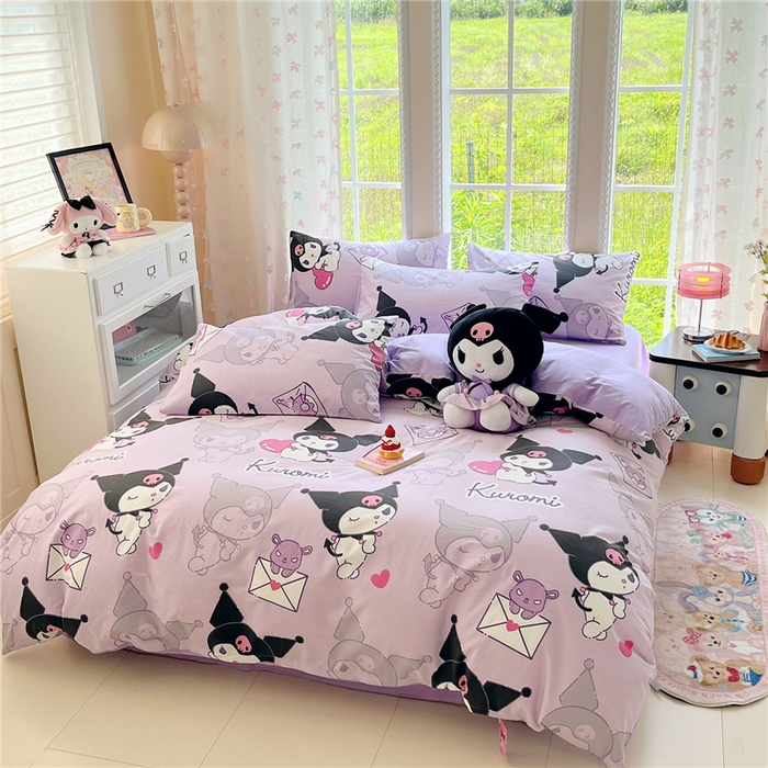 91家纺网 家纺一手货源 找家纺 桃子家居 2026新款A类三丽鸥正版授权卡通数码印花混搭纯棉印花系列四件套 棉三丽鸥-魔法库洛米