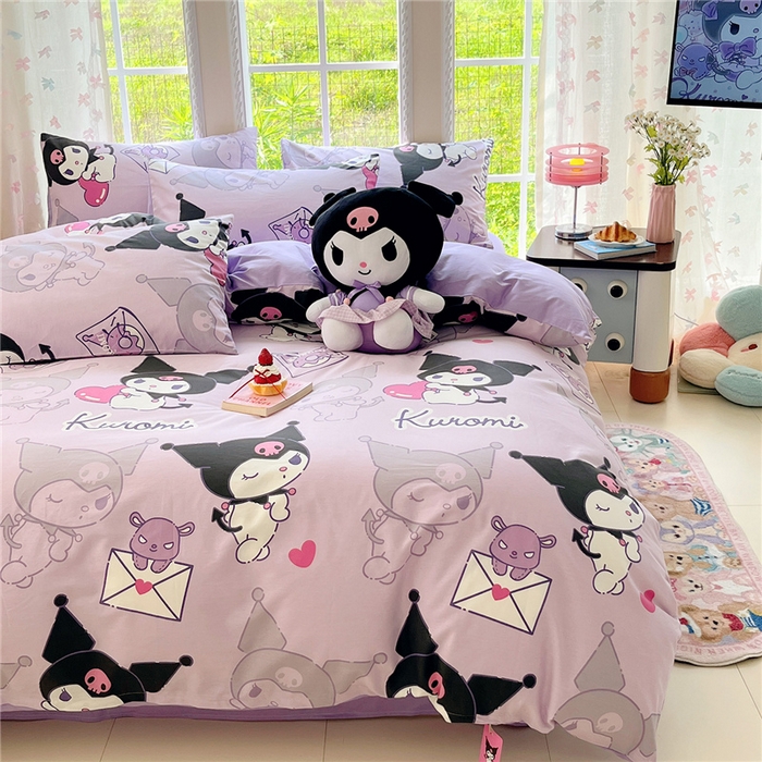 91家纺网 家纺一手货源 找家纺 桃子家居 2026新款A类三丽鸥正版授权卡通数码印花混搭纯棉印花系列四件套 棉三丽鸥-魔法库洛米