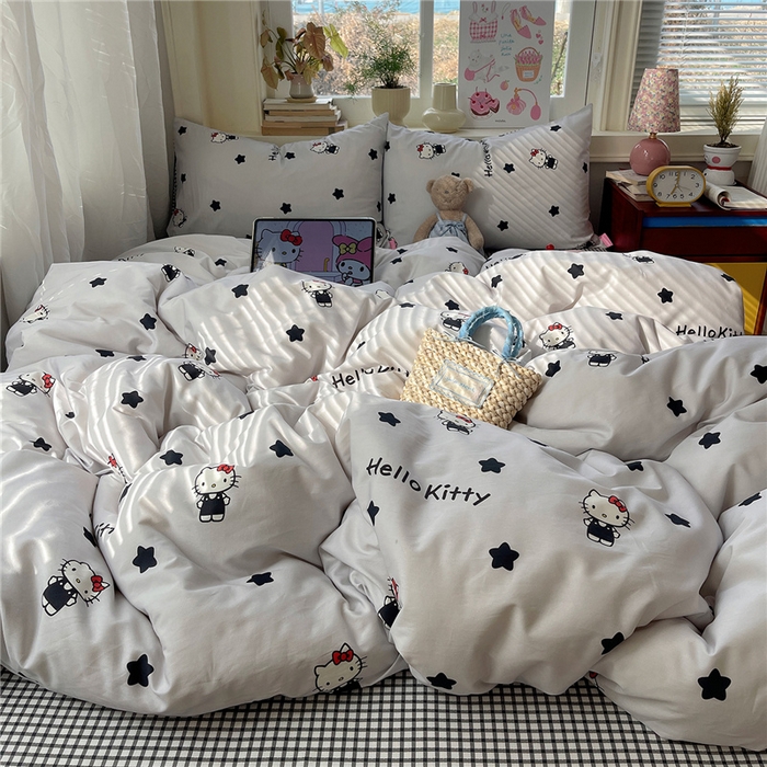 91家纺网 家纺一手货源 找家纺 桃子家居 2026新款A类三丽鸥正版授权卡通数码印花混搭纯棉印花系列四件套 棉三丽鸥-奶油星星kt