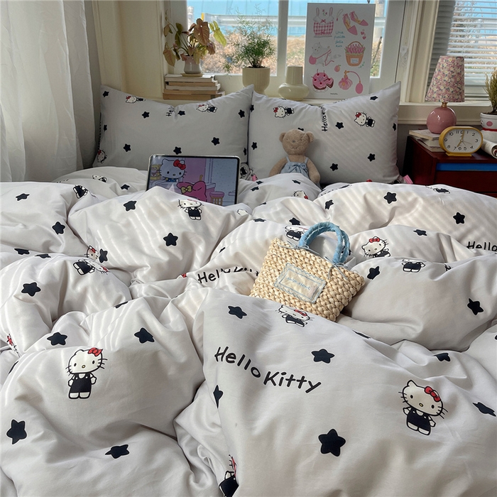 91家纺网 家纺一手货源 找家纺 桃子家居 2026新款A类三丽鸥正版授权卡通数码印花混搭纯棉印花系列四件套 棉三丽鸥-奶油星星kt