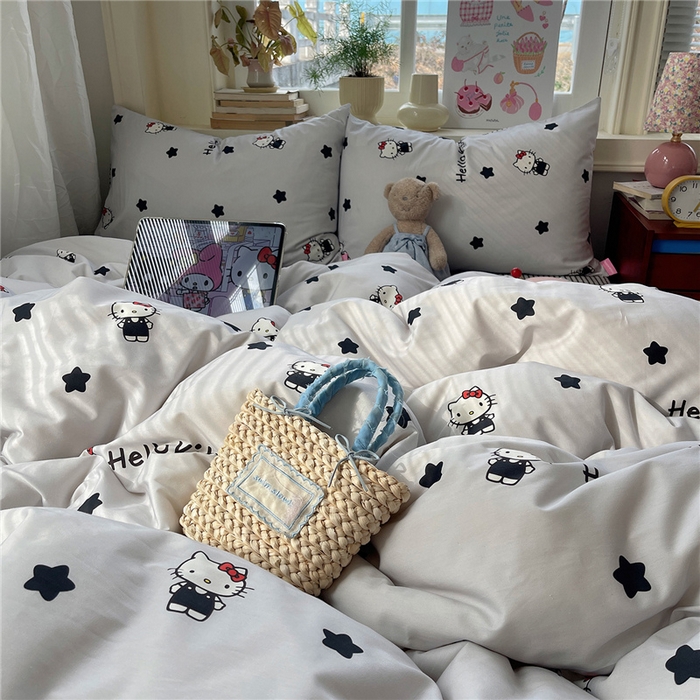 91家纺网 家纺一手货源 找家纺 桃子家居 2026新款A类三丽鸥正版授权卡通数码印花混搭纯棉印花系列四件套 棉三丽鸥-奶油星星kt
