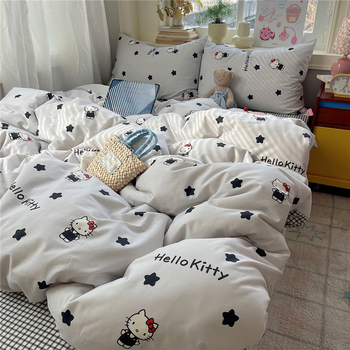 91家纺网 家纺一手货源 找家纺 桃子家居 2026新款A类三丽鸥正版授权卡通数码印花混搭纯棉印花系列四件套 棉三丽鸥-奶油星星kt