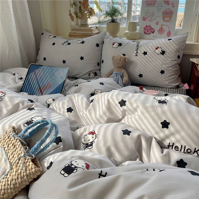 91家纺网 家纺一手货源 找家纺 桃子家居 2026新款A类三丽鸥正版授权卡通数码印花混搭纯棉印花系列四件套 棉三丽鸥-奶油星星kt