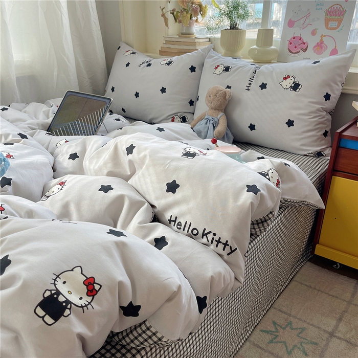 91家纺网 家纺一手货源 找家纺 桃子家居 2026新款A类三丽鸥正版授权卡通数码印花混搭纯棉印花系列四件套 棉三丽鸥-奶油星星kt