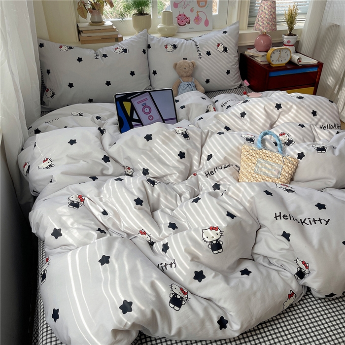 91家纺网 家纺一手货源 找家纺 桃子家居 2026新款A类三丽鸥正版授权卡通数码印花混搭纯棉印花系列四件套 棉三丽鸥-奶油星星kt