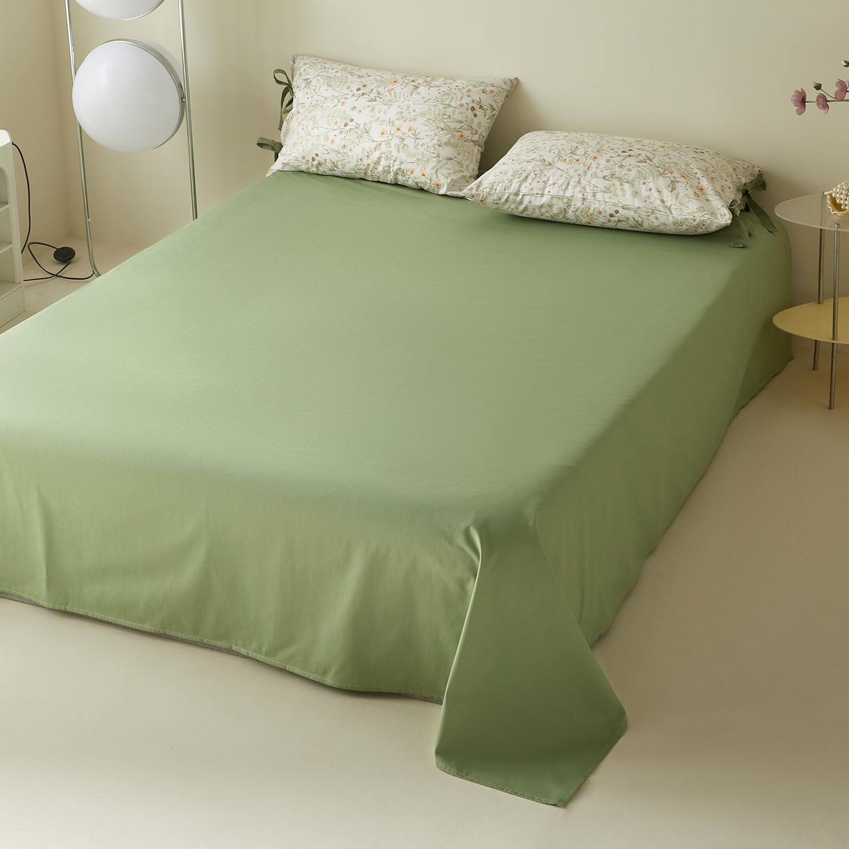 91家纺网 家纺一手货源 找家纺 （总）绫韵家纺 2026春夏新款13372全棉ins小碎花纯棉田园风床单床笠四件套系绳蝴蝶结系列