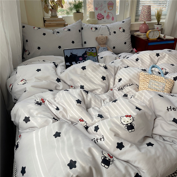 91家纺网 家纺一手货源 找家纺 桃子家居 2026新款A类三丽鸥正版授权卡通数码印花混搭纯棉印花系列四件套 棉三丽鸥-奶油星星kt