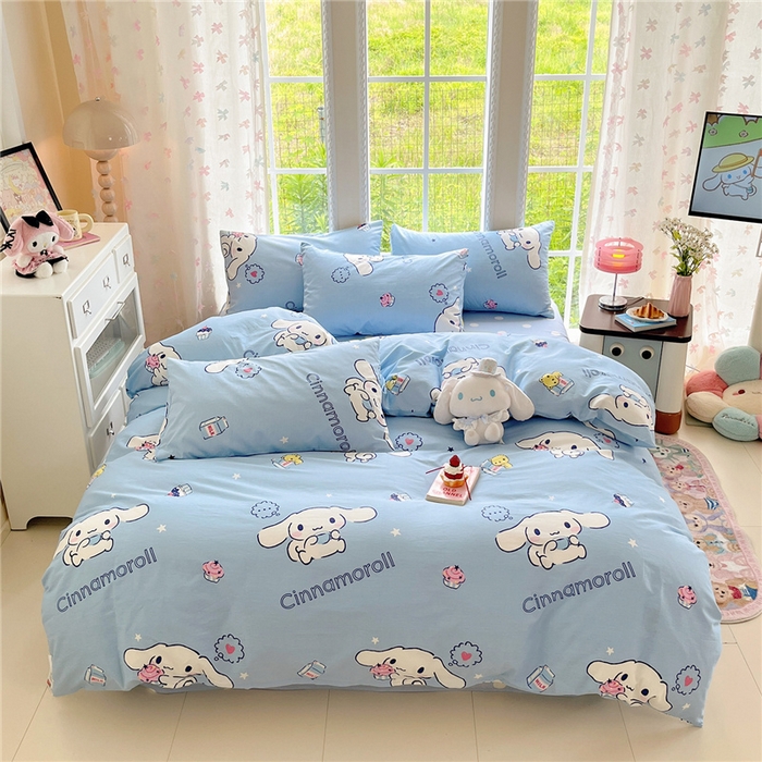 91家纺网 家纺一手货源 找家纺 桃子家居 2026新款A类三丽鸥正版授权卡通数码印花混搭纯棉印花系列四件套 棉三丽鸥-牛奶玉桂狗