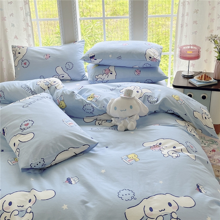 91家纺网 家纺一手货源 找家纺 桃子家居 2026新款A类三丽鸥正版授权卡通数码印花混搭纯棉印花系列四件套 棉三丽鸥-牛奶玉桂狗