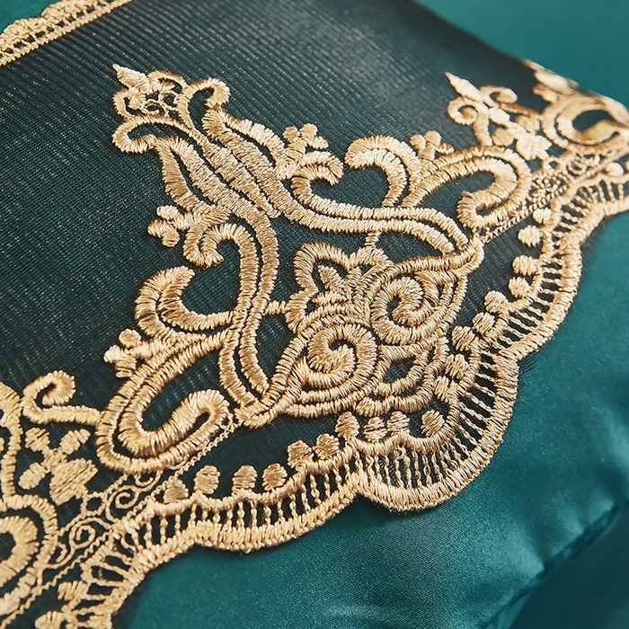 91家纺网 家纺一手货源 找家纺 沐珩家纺 2026新款轻奢典藏艺术亲肤磨毛欧式花边床裙款四件套-莫娜 莫娜-孔雀绿