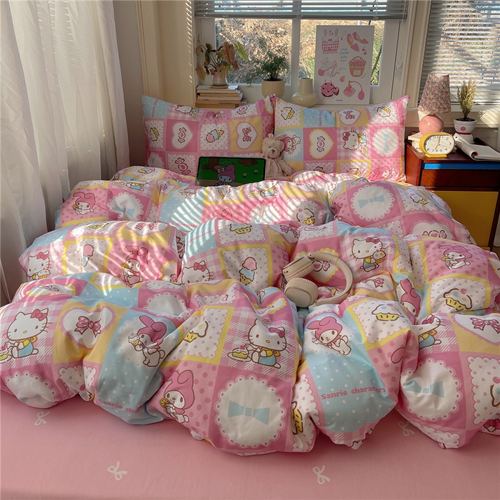 91家纺网 家纺一手货源 找家纺 桃子家居 2026新款A类三丽鸥正版授权卡通数码印花混搭纯棉印花系列四件套 棉三丽鸥-甜美日记