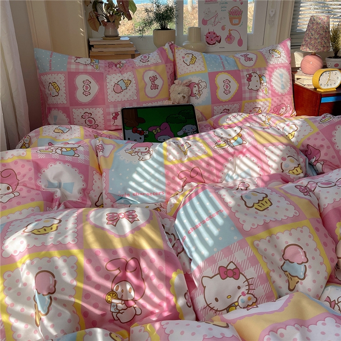 91家纺网 家纺一手货源 找家纺 桃子家居 2026新款A类三丽鸥正版授权卡通数码印花混搭纯棉印花系列四件套 棉三丽鸥-甜美日记