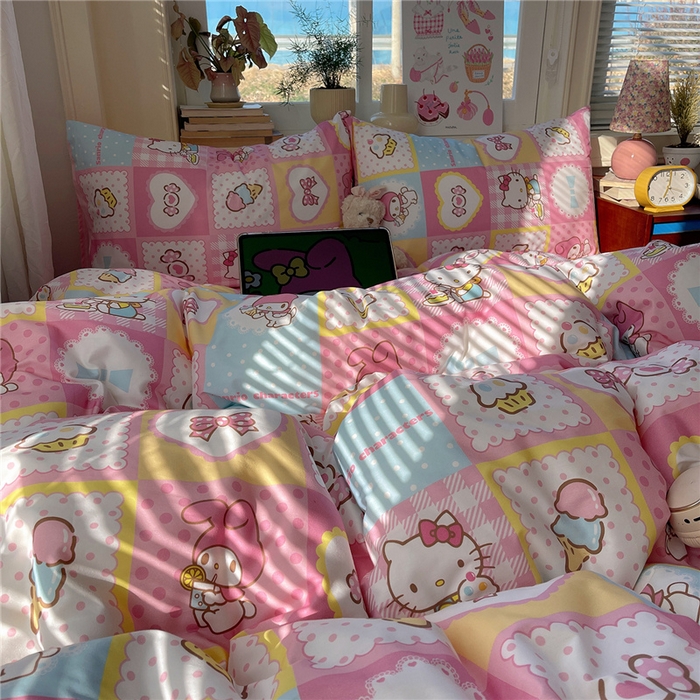 91家纺网 家纺一手货源 找家纺 桃子家居 2026新款A类三丽鸥正版授权卡通数码印花混搭纯棉印花系列四件套 棉三丽鸥-甜美日记