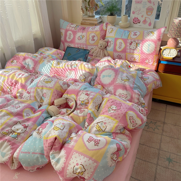 91家纺网 家纺一手货源 找家纺 桃子家居 2026新款A类三丽鸥正版授权卡通数码印花混搭纯棉印花系列四件套 棉三丽鸥-甜美日记