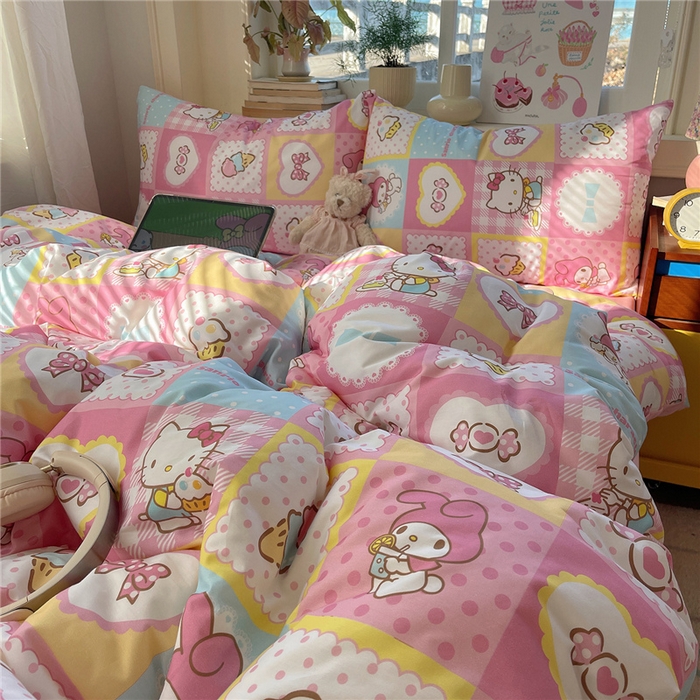 91家纺网 家纺一手货源 找家纺 桃子家居 2026新款A类三丽鸥正版授权卡通数码印花混搭纯棉印花系列四件套 棉三丽鸥-甜美日记