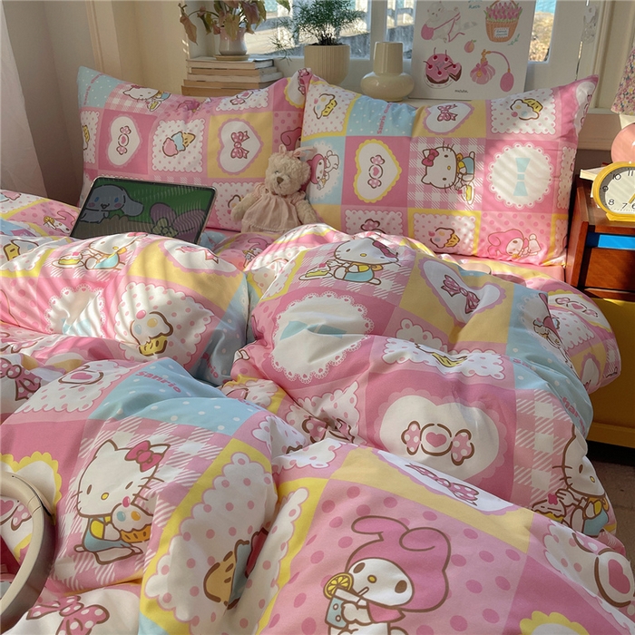 91家纺网 家纺一手货源 找家纺 桃子家居 2026新款A类三丽鸥正版授权卡通数码印花混搭纯棉印花系列四件套 棉三丽鸥-甜美日记