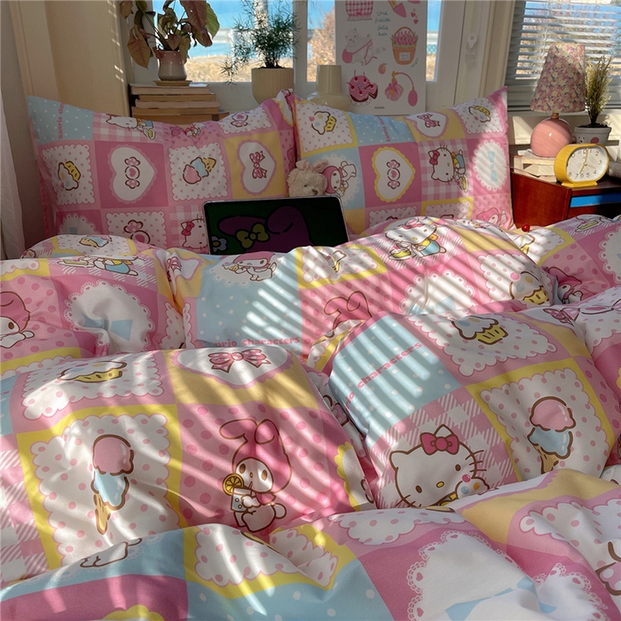 91家纺网 家纺一手货源 找家纺 桃子家居 2026新款A类三丽鸥正版授权卡通数码印花混搭纯棉印花系列四件套 棉三丽鸥-甜美日记