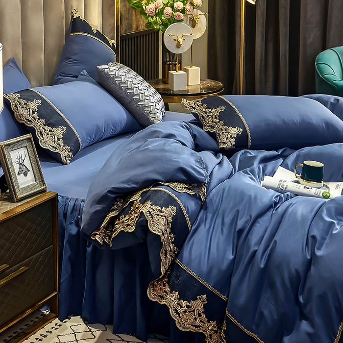 91家纺网 家纺一手货源 找家纺 沐珩家纺 2026新款轻奢典藏艺术亲肤磨毛欧式花边床裙款四件套-莫娜 莫娜-梦之蓝