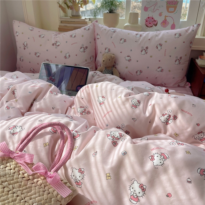 91家纺网 家纺一手货源 找家纺 桃子家居 2026新款A类三丽鸥正版授权卡通数码印花混搭纯棉印花系列四件套 棉三丽鸥-甜梦kt