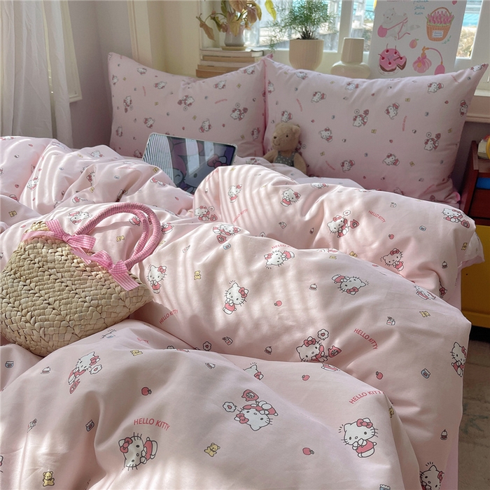 91家纺网 家纺一手货源 找家纺 桃子家居 2026新款A类三丽鸥正版授权卡通数码印花混搭纯棉印花系列四件套 棉三丽鸥-甜梦kt