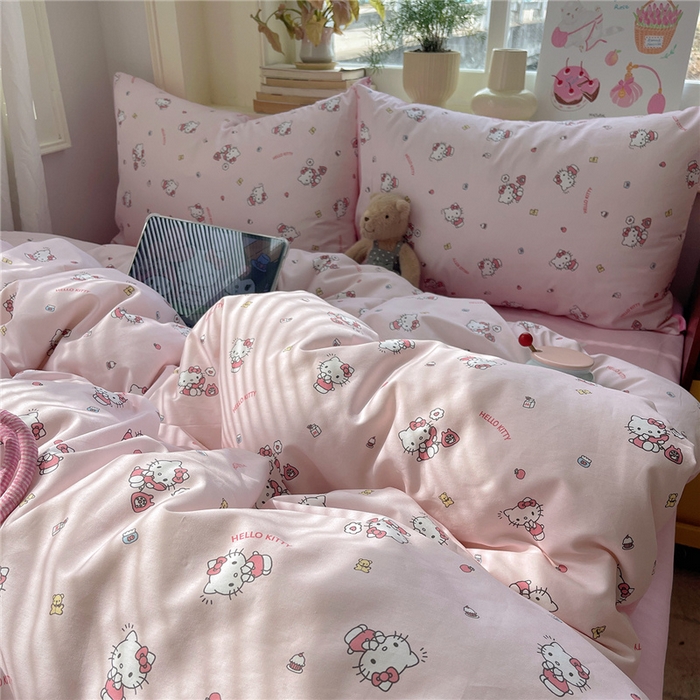91家纺网 家纺一手货源 找家纺 桃子家居 2026新款A类三丽鸥正版授权卡通数码印花混搭纯棉印花系列四件套 棉三丽鸥-甜梦kt