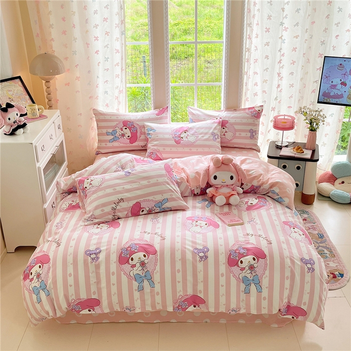 91家纺网 家纺一手货源 找家纺 桃子家居 2026新款A类三丽鸥正版授权卡通数码印花混搭纯棉印花系列四件套 棉三丽鸥-甜甜美乐蒂