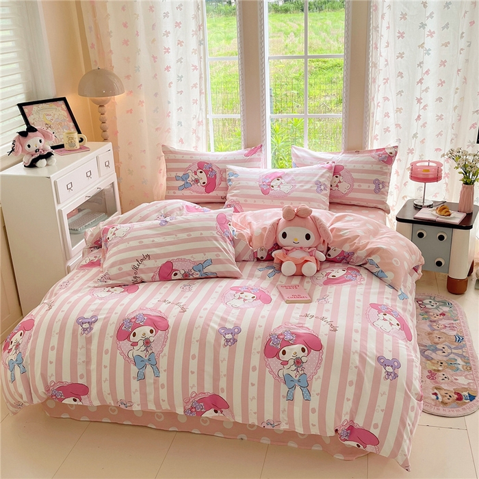 91家纺网 家纺一手货源 找家纺 桃子家居 2026新款A类三丽鸥正版授权卡通数码印花混搭纯棉印花系列四件套 棉三丽鸥-甜甜美乐蒂