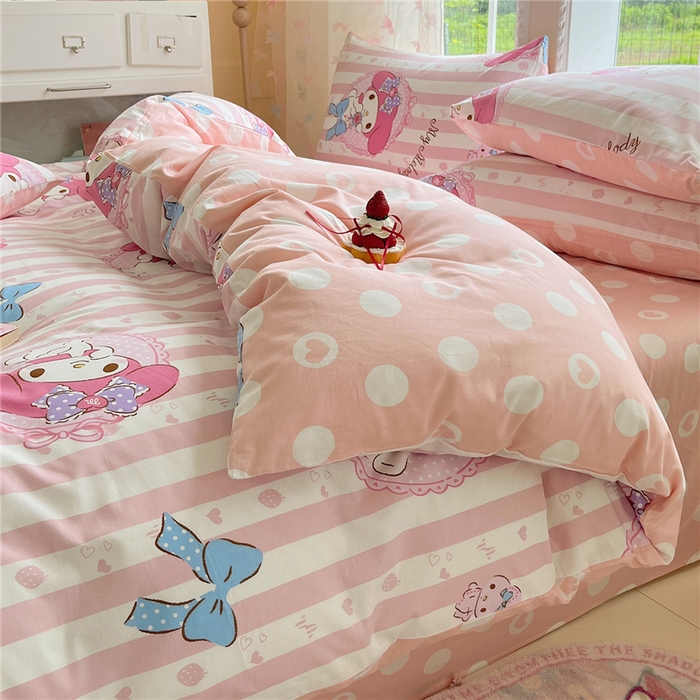 91家纺网 家纺一手货源 找家纺 桃子家居 2026新款A类三丽鸥正版授权卡通数码印花混搭纯棉印花系列四件套 棉三丽鸥-甜甜美乐蒂