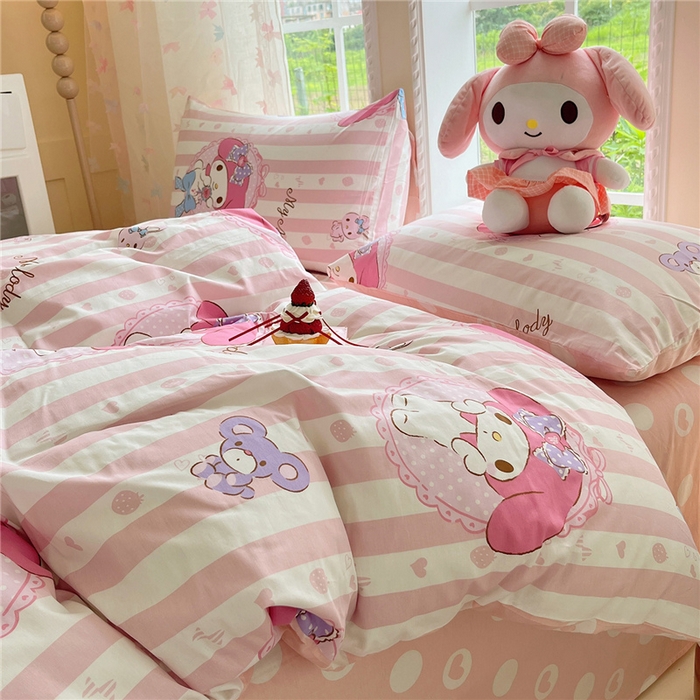 91家纺网 家纺一手货源 找家纺 桃子家居 2026新款A类三丽鸥正版授权卡通数码印花混搭纯棉印花系列四件套 棉三丽鸥-甜甜美乐蒂