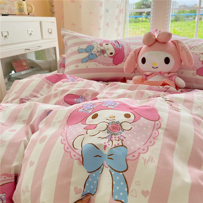 91家纺网 家纺一手货源 找家纺 桃子家居 2026新款A类三丽鸥正版授权卡通数码印花混搭纯棉印花系列四件套 棉三丽鸥-甜甜美乐蒂