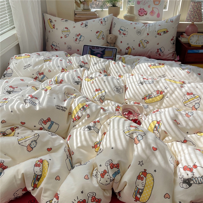 91家纺网 家纺一手货源 找家纺 桃子家居 2026新款A类三丽鸥正版授权卡通数码印花混搭纯棉印花系列四件套 棉三丽鸥-甜甜kt