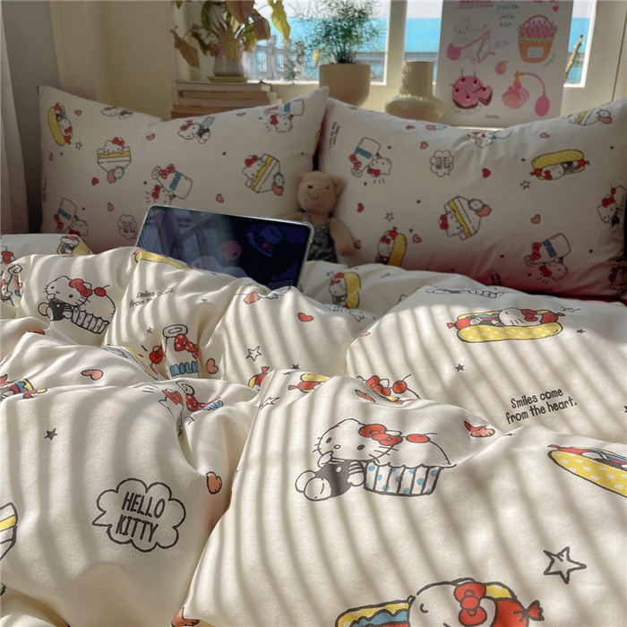 91家纺网 家纺一手货源 找家纺 桃子家居 2026新款A类三丽鸥正版授权卡通数码印花混搭纯棉印花系列四件套 棉三丽鸥-甜甜kt