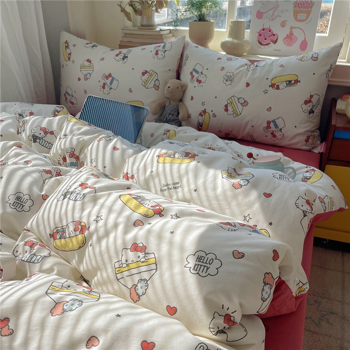 91家纺网 家纺一手货源 找家纺 桃子家居 2026新款A类三丽鸥正版授权卡通数码印花混搭纯棉印花系列四件套 棉三丽鸥-甜甜kt