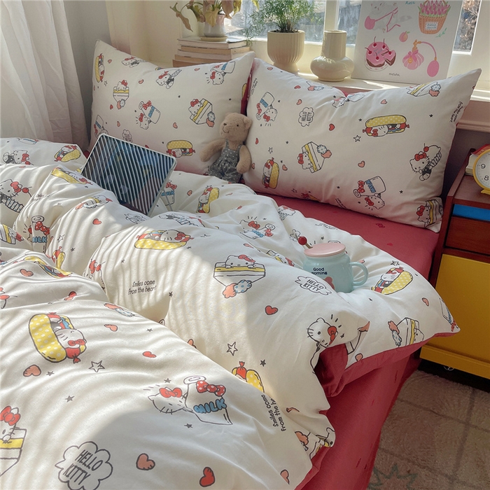 91家纺网 家纺一手货源 找家纺 桃子家居 2026新款A类三丽鸥正版授权卡通数码印花混搭纯棉印花系列四件套 棉三丽鸥-甜甜kt