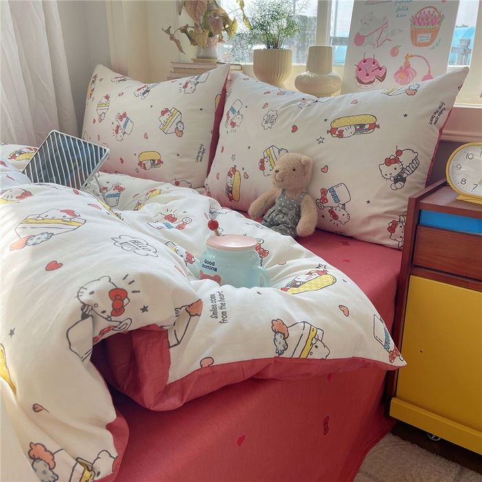 91家纺网 家纺一手货源 找家纺 桃子家居 2026新款A类三丽鸥正版授权卡通数码印花混搭纯棉印花系列四件套 棉三丽鸥-甜甜kt