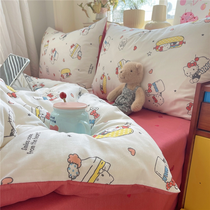 91家纺网 家纺一手货源 找家纺 桃子家居 2026新款A类三丽鸥正版授权卡通数码印花混搭纯棉印花系列四件套 棉三丽鸥-甜甜kt