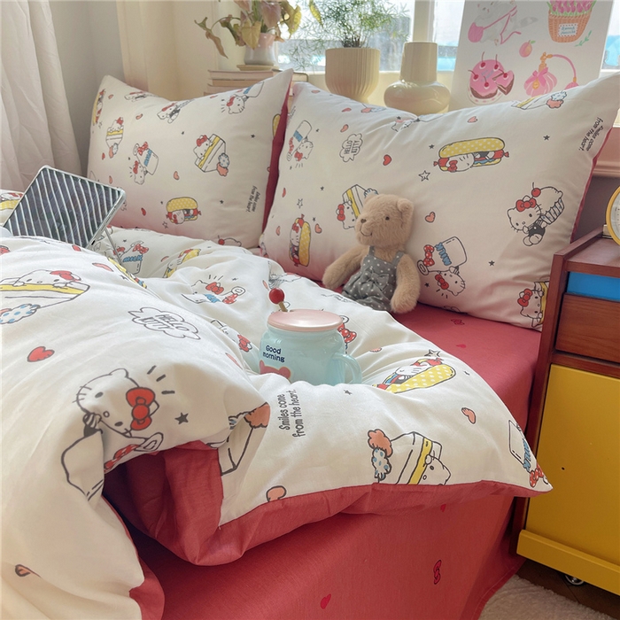 91家纺网 家纺一手货源 找家纺 桃子家居 2026新款A类三丽鸥正版授权卡通数码印花混搭纯棉印花系列四件套 棉三丽鸥-甜甜kt