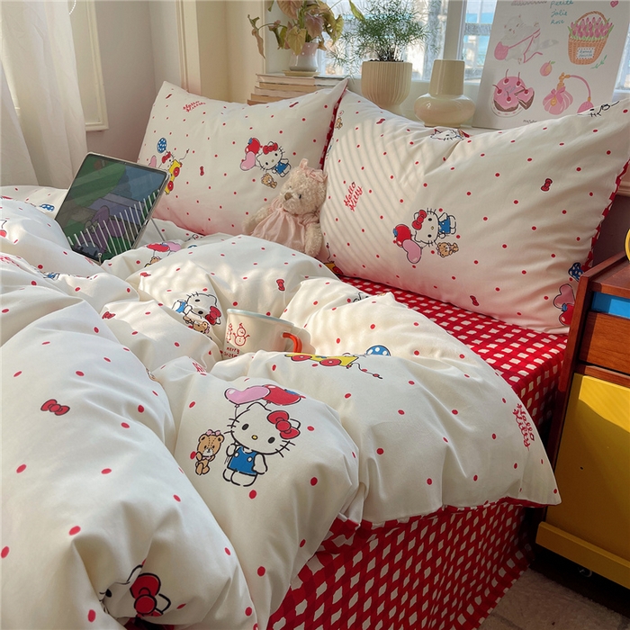 桃子家居 2026新款A类三丽鸥正版授权卡通数码印花混搭纯棉印花系列四件套 棉三丽鸥-甜心波点kt