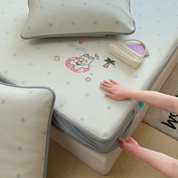 91家纺网 家纺一手货源 找家纺 凯罗 2026凯罗新款卡通印加绣花小红书爆款凉豆豆绣花床笠可水洗床笠款 夏日派对