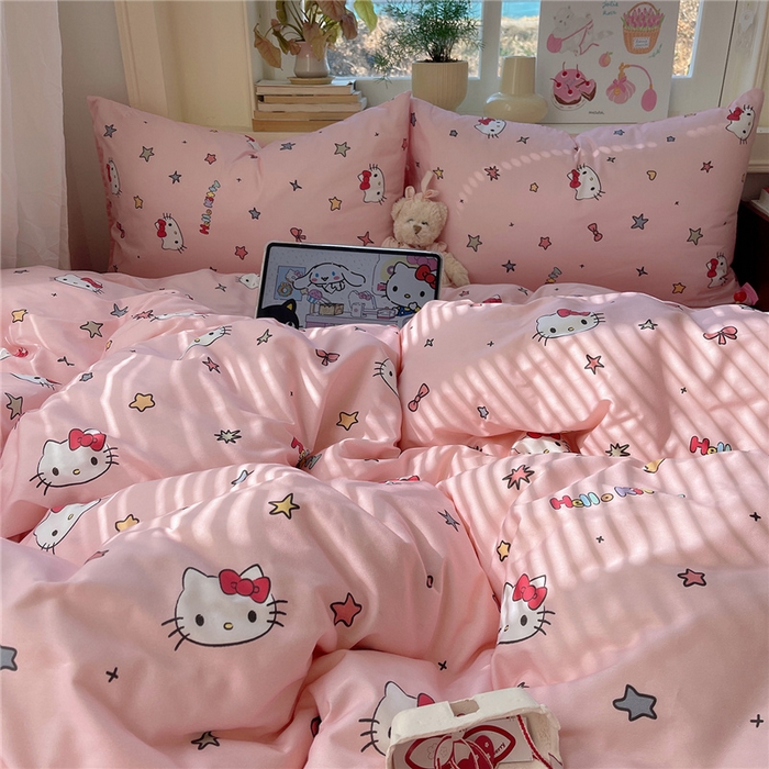 91家纺网 家纺一手货源 找家纺 桃子家居 2026新款A类三丽鸥正版授权卡通数码印花混搭纯棉印花系列四件套 棉三丽鸥-心星kt