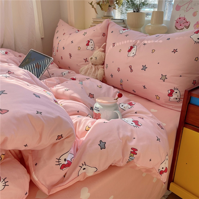 91家纺网 家纺一手货源 找家纺 桃子家居 2026新款A类三丽鸥正版授权卡通数码印花混搭纯棉印花系列四件套 棉三丽鸥-心星kt