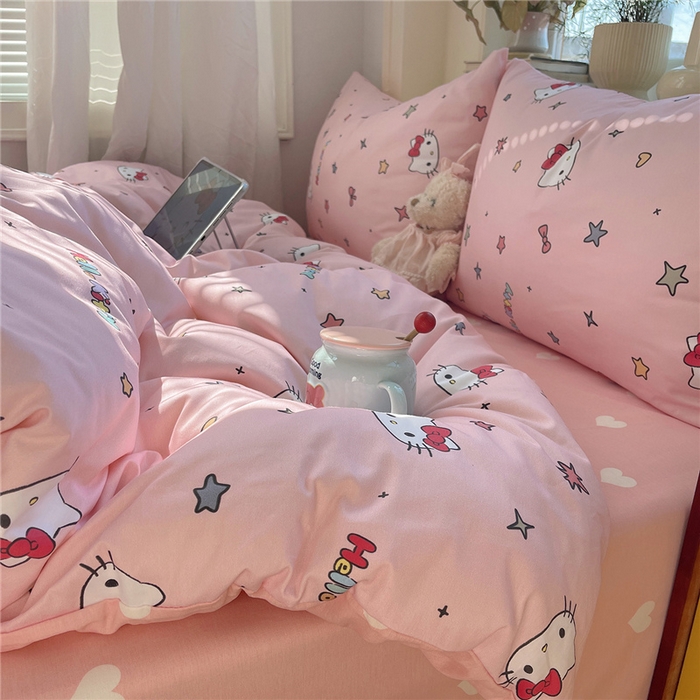 91家纺网 家纺一手货源 找家纺 桃子家居 2026新款A类三丽鸥正版授权卡通数码印花混搭纯棉印花系列四件套 棉三丽鸥-心星kt