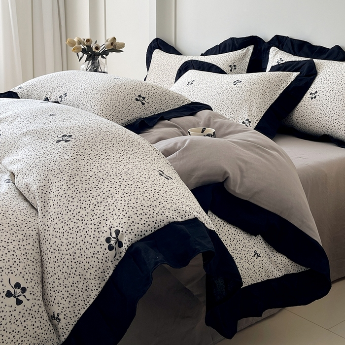 91家纺网 家纺一手货源 找家纺 （总）蜜柚 2026新款全棉双层纱黑色花边复古赫本风四件套