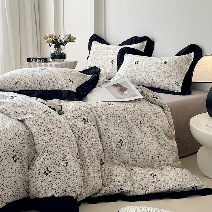 91家纺网 家纺一手货源 找家纺 （总）蜜柚 2026新款全棉双层纱黑色花边复古赫本风四件套