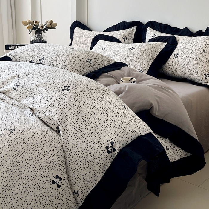 91家纺网 家纺一手货源 找家纺 （总）蜜柚 2026新款全棉双层纱黑色花边复古赫本风四件套