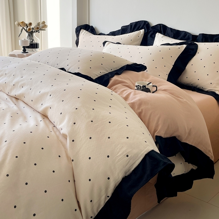 蜜柚 2026新款全棉双层纱黑色花边复古赫本风四件套 圆舞曲