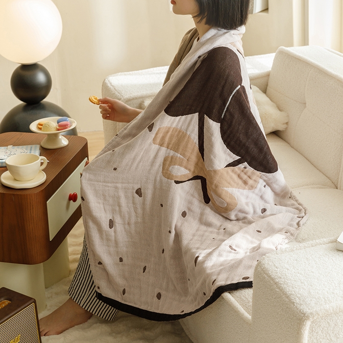 91家纺网 家纺一手货源 找家纺 沐珩家纺 2026新款全棉纯棉四层纱布浴巾沙发巾加大尺寸多功能毛巾毯 爱心樱桃