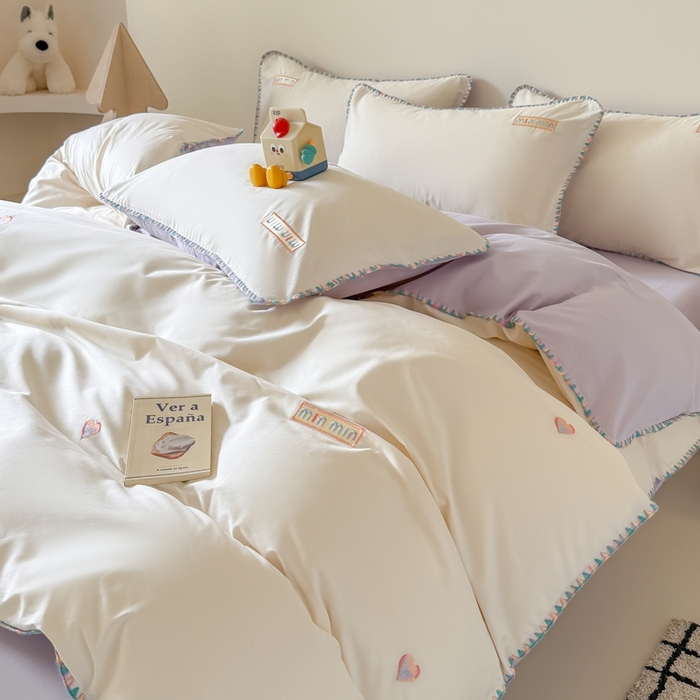 91家纺网 家纺一手货源 找家纺 （总）蜜柚 2026新款全棉贝壳边小清新刺绣花四件套