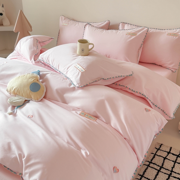 91家纺网 家纺一手货源 找家纺 （总）蜜柚 2026新款全棉贝壳边小清新刺绣花四件套