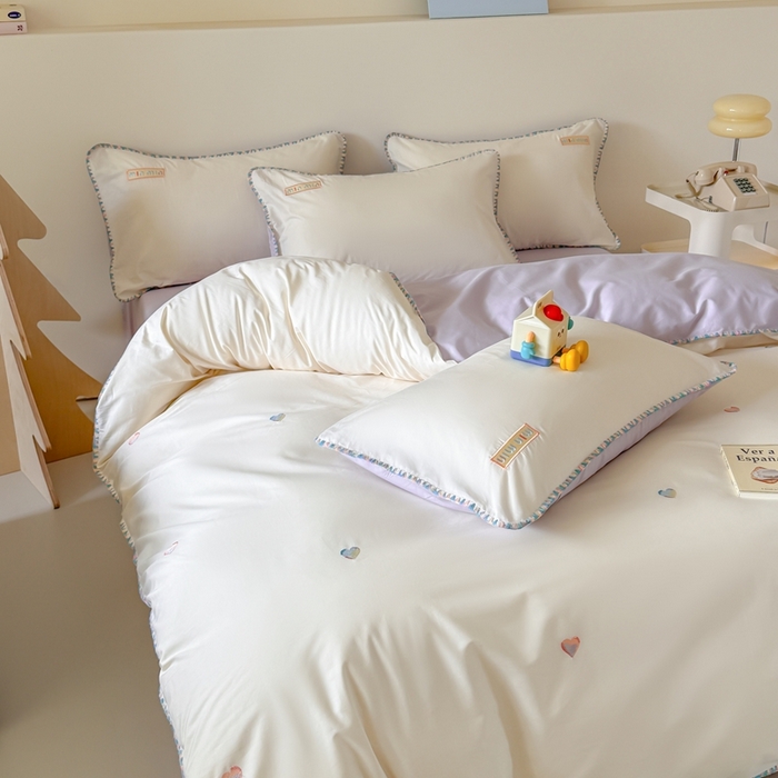 91家纺网 家纺一手货源 找家纺 （总）蜜柚 2026新款全棉贝壳边小清新刺绣花四件套